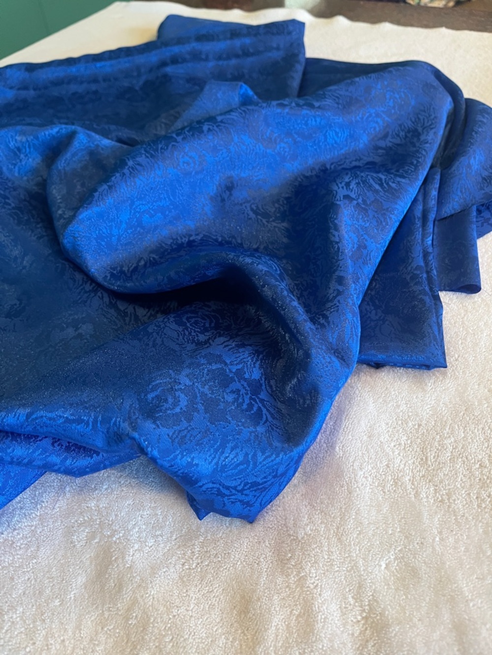 Blue Jacquard Floral Fabric - Rich Sapphire Damask 3 yards - Picture 2 of 3